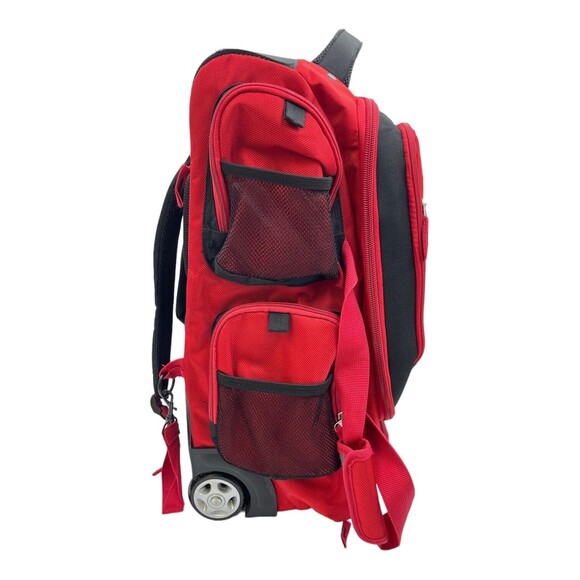 Disney Red Mickey Mouse Blake Rolling Carry On Backpack - Picture 3 of 9